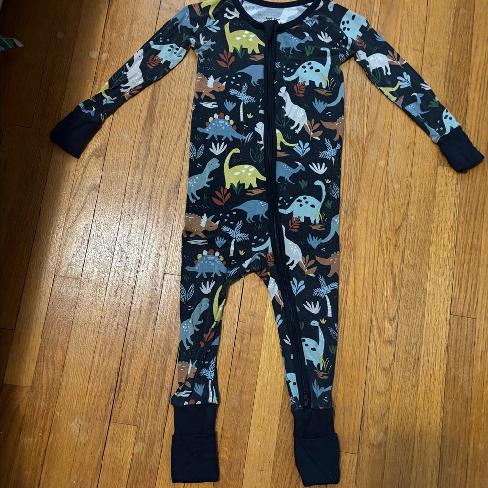 Little Sleepies Blue and Yellow Footies with Dinosaur Print
